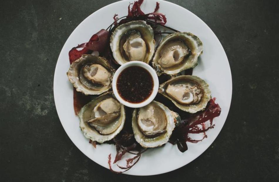 Bluff oysters with red wine shallot vinegar.