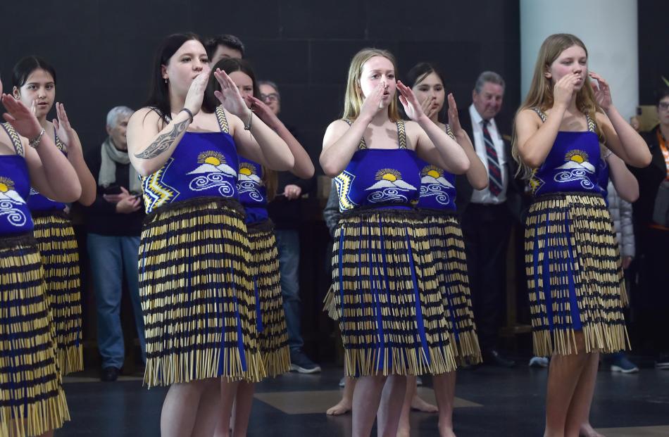 The Taieri College kapa haka group performs at yesterday’s ceremony.