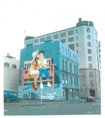 A mock up of the proposed Dunedin mural, Love is in the Air, by polish artist Natalia Rak.