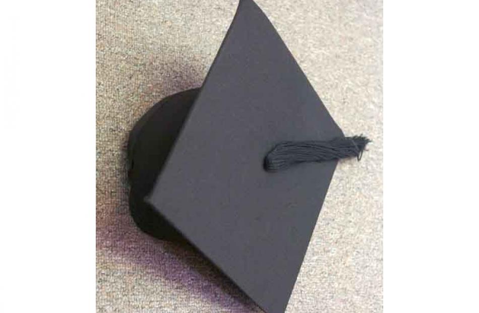 A discarded trencher, also known as mortarboard, square or corner cap.