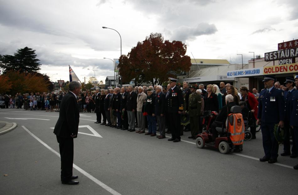 Alexandra-Clyde RSA president Kevin Harding commands the Anzac parade in Alexandra. PHOTO: LIAM...