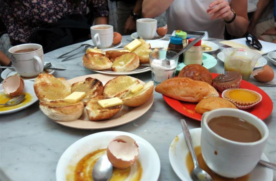 Breakfast at a traditional Peranakan cafe.