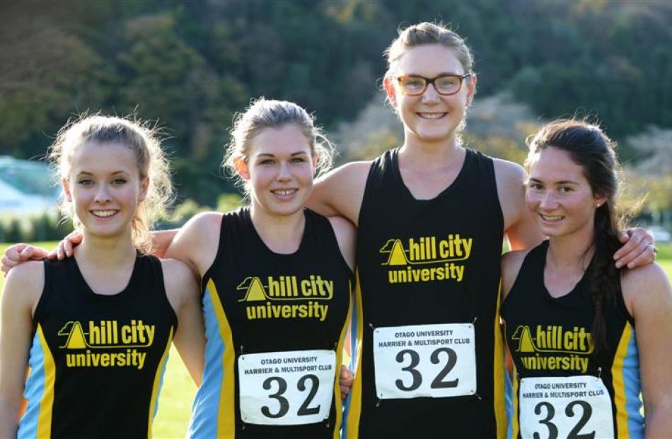 The Hill City team that won the senior women's race (from left) Jessie Murphy, Rose Stamm, Bella...