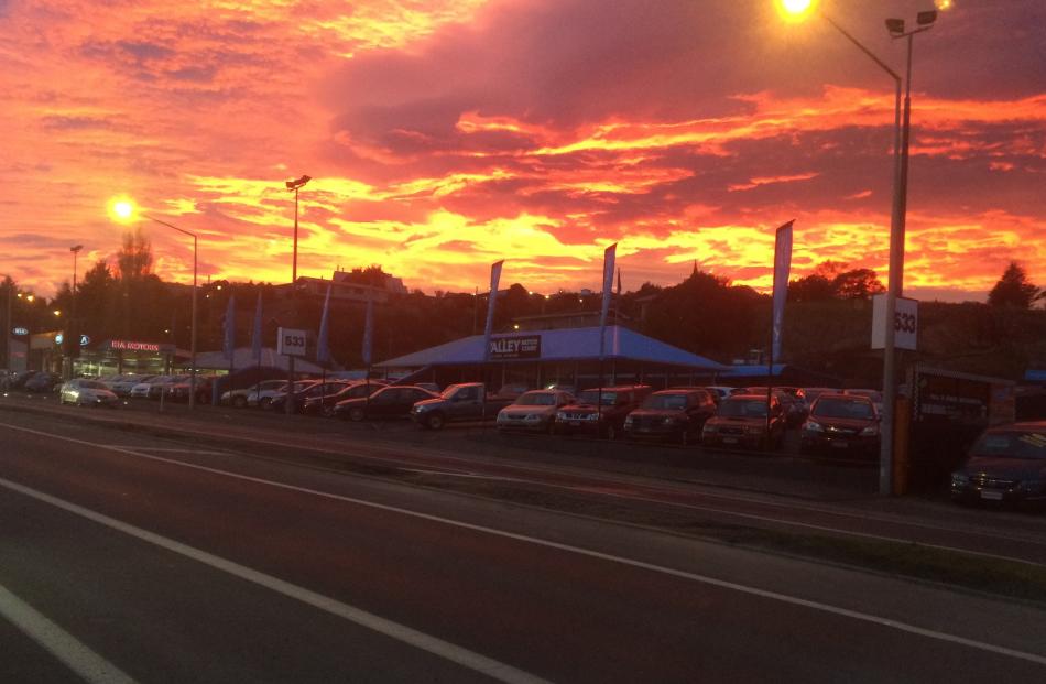 The sunrise seen from Kaikorai Valley this morning. Reader photo from Garry Cranfield.