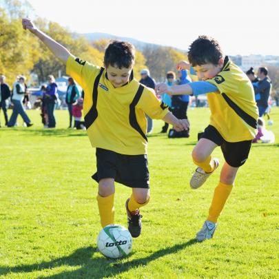 Grants Braes Comets 6th grade team-mates Josh Lightfoot (left) and Fergus Macdiarmid run through...