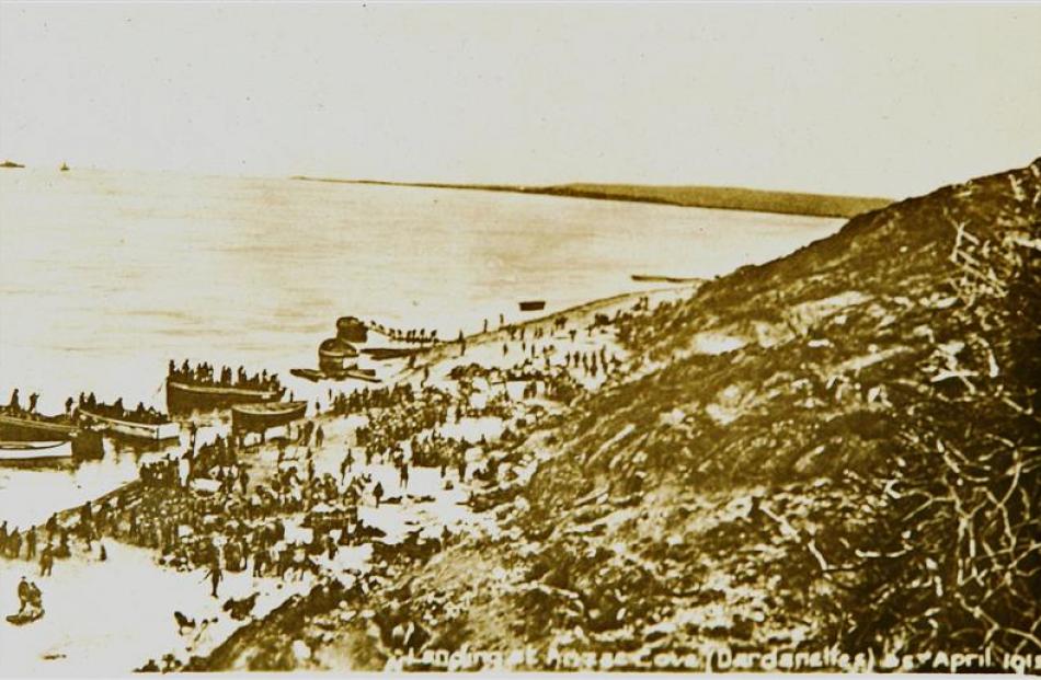 The landing site at Anzac Cove, April 25, 1915.