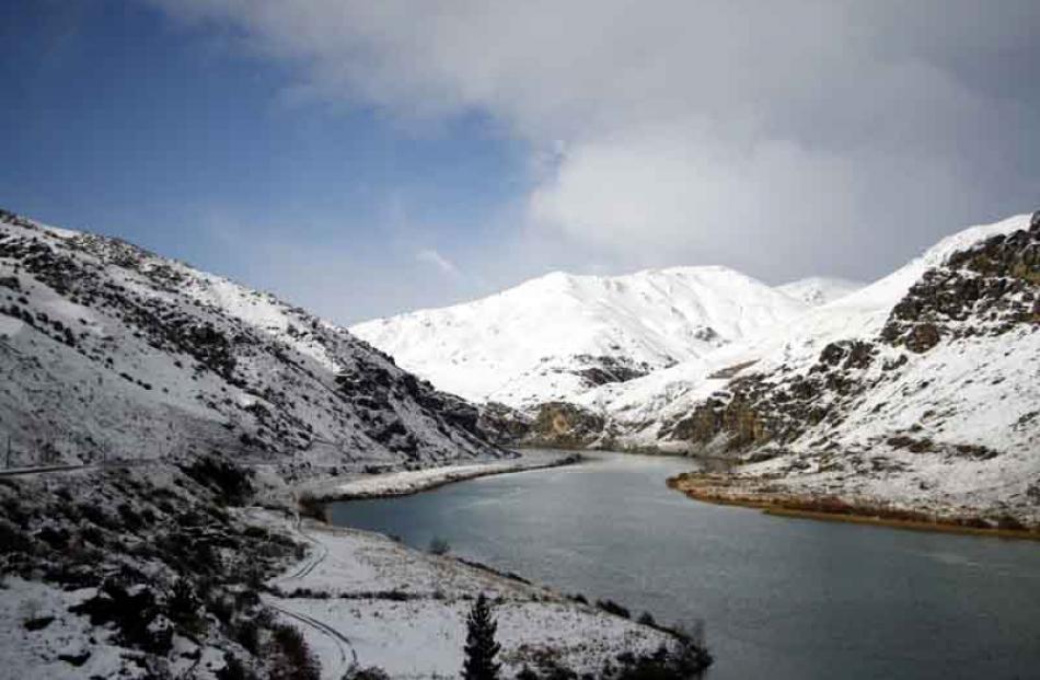 The snow covered view towards Clyde from the goldfields monument just outside Cromwell. PHOTO:...