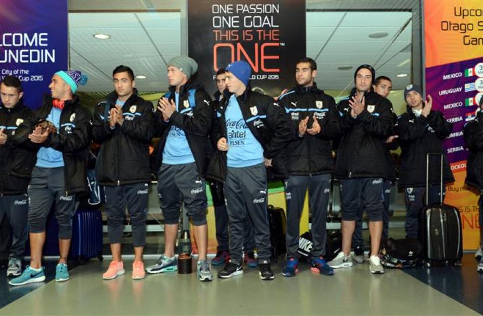 The Uruguay under-20 football side is officially welcomed at Dunedin International Airport last...