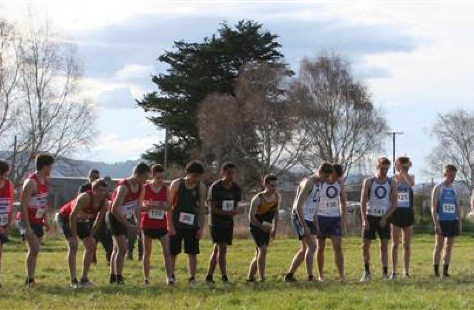 The senior boys competitors get set to start their race.