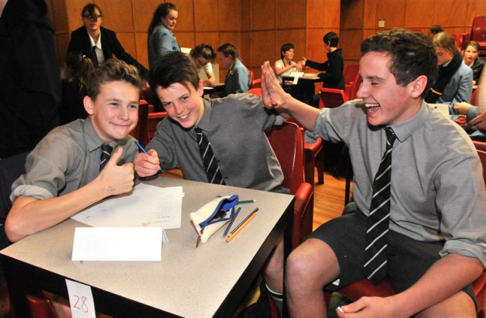 Otago Boys' High School competitors (from left) Tom Wilson-Mulqueen, Alex Grant and Tim Dippie ...