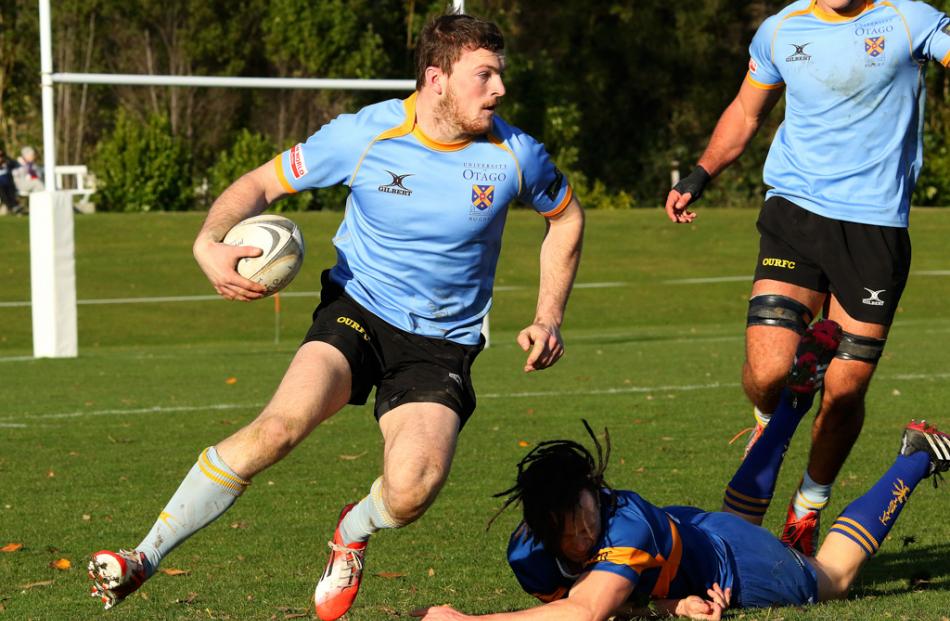 Action from the Taieri vs University A game in the latest round of Dunedin Premier Rugby. Photo...