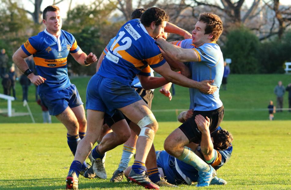 Action from the Taieri vs University A game in the latest round of Dunedin Premier Rugby. Photo...