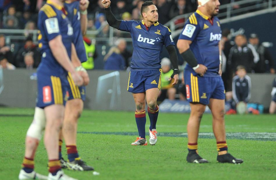 Aaron Smith celebrates at the final whistle. Super Rugby Qualifying Final match between the...