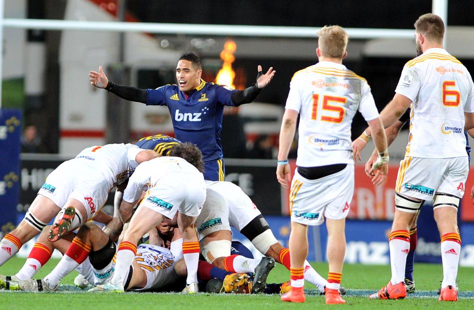 Aaron Smith. Super Rugby Qualifying Final match between the Highlanders and the Chiefs at Forsyth...