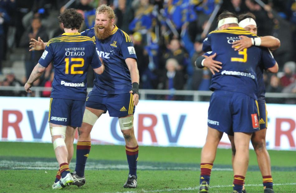 Mark Reddish celebrates the Highlanders. Super Rugby Qualifying Final match between the...