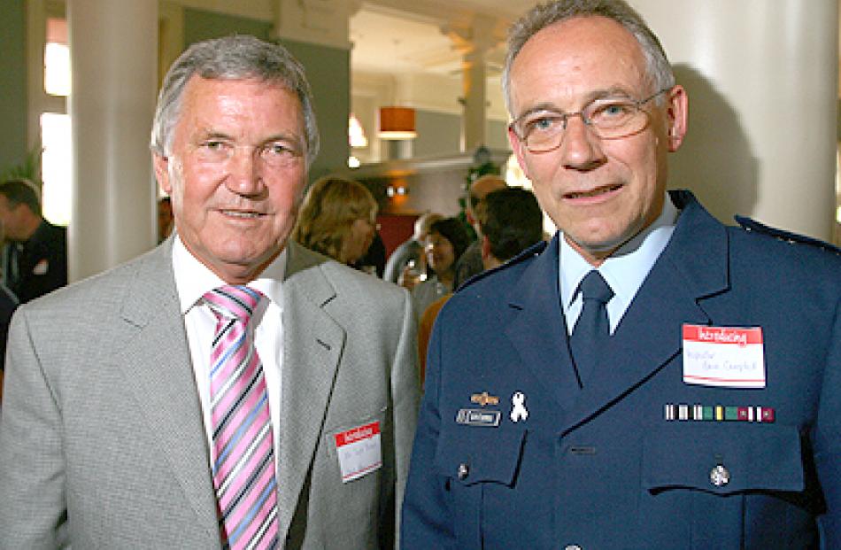 Top brass: Deputy Mayor Syd Brown with Dunedin Area Inspector Dave Campbell at last night's...