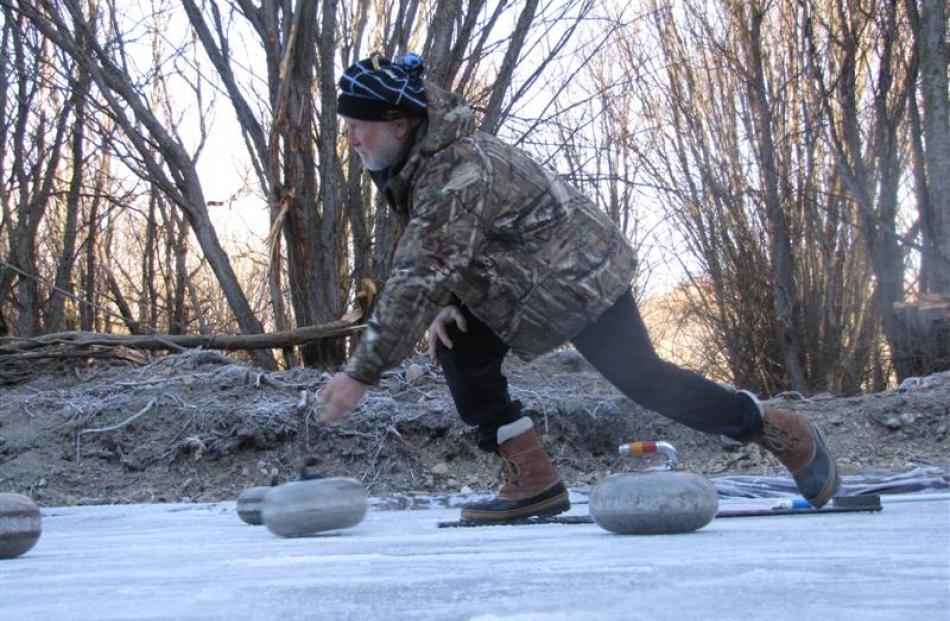 Cardrona Curling Club president John Harridge gets in some last minute practice yesterday  for...