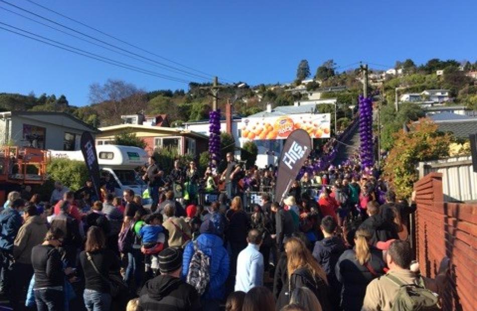 Spectators gather for the annual Jaffa race at Baldwin St in Dunedin. Photo by Rhys Chamberlain