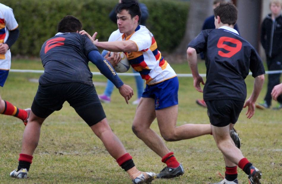Action from the match between John McGlashan College and Waitaki Boys' High School. Photo by...