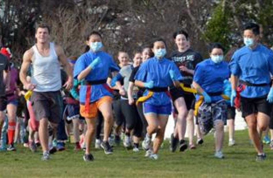 Competitors take off on the Zombie Apocalypse Fun Run  at the Montecillo rugby ground yesterday....