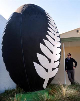 Jared Ovens is dwarfed by Kurow's 'Big Ball'.