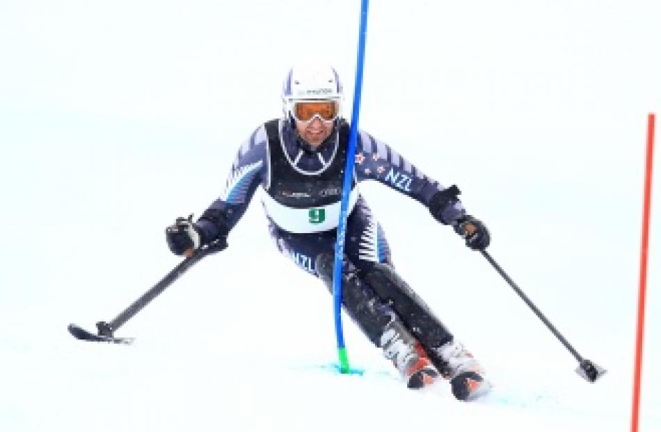 Adam Hall, of Wanaka, on his way to winning the men's standing slalom during the Winter Games NZ...