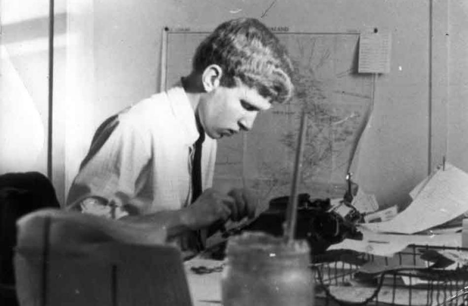 David Bruce as a young cadet reporter at work for the Oamaru Mail, about 1969.