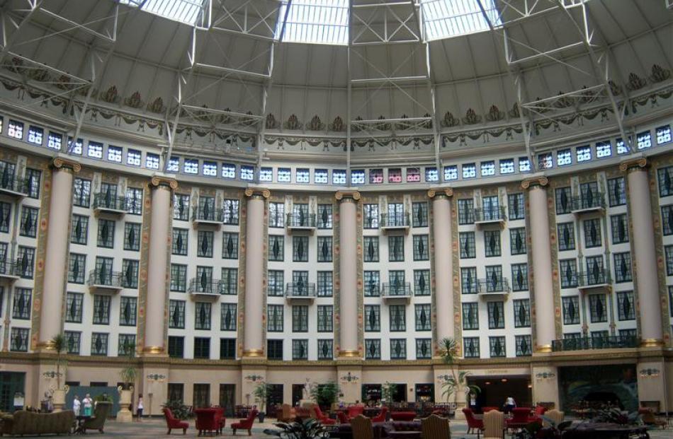 The interior atrium of the West Baden Springs Hotel.