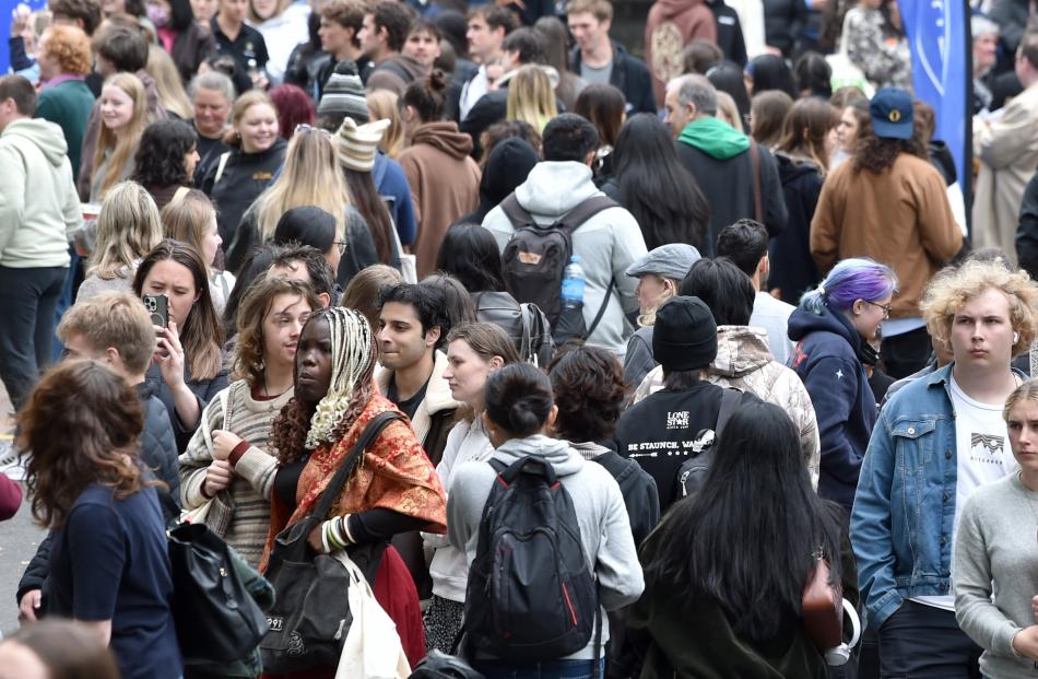 Students at the 2026 Orientation Week at the Otago Museum Reserve on Monday.