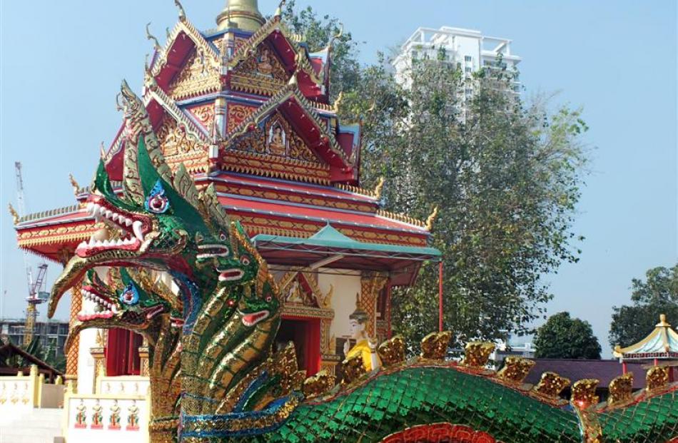 A colourful dragon outside Penang's Wat Chaiya Mangalaram.