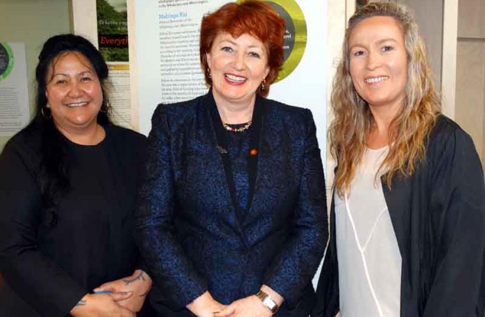 Te Runanga o Otakou chairwoman Donna Matahaere-Atariki, Conservation Minister Maggie Barry, and...