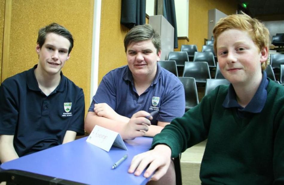 Team Roxburgh (from left) Joshua Murray (14), Brodie Marsh (15), and Jesse Orchard (15) relax...