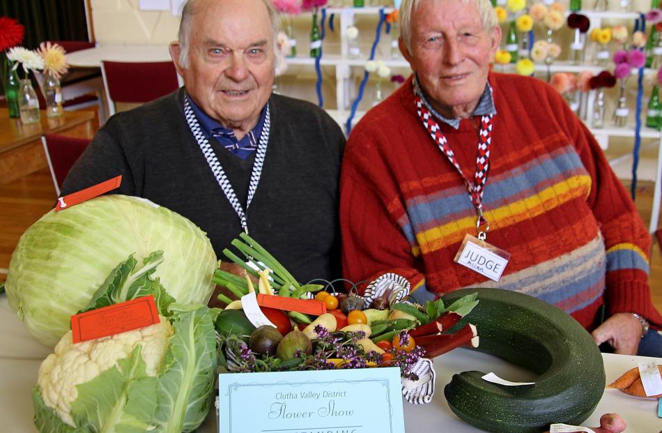 Stewards Jimmy MacPherson (left) and Allan Cross, both of Kaitangata, back up Jeff Tualau’s...