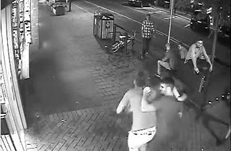 A CCTV camera still of the moment Robert Mangan attacked Aaron Rice-Williams. Photo supplied.