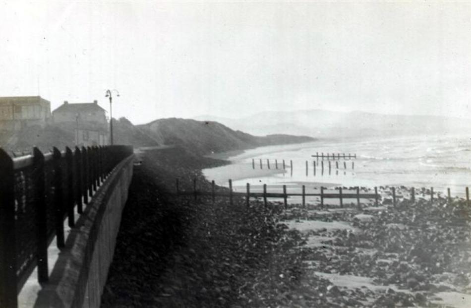 A 1912 photograph shows the groynes which had been installed in 1902-06 in a dilapidated state on...