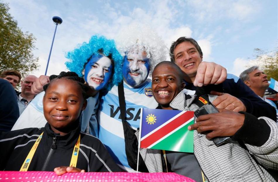 Argentina and Namibia fans outside the stadium prior to their team's meeting. Photo: Reuters