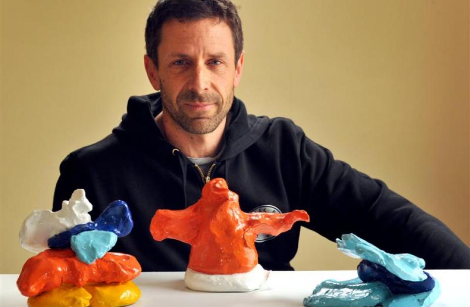 Sculptor Scott Eady (43) has three colourful bronze works (from left) Clown, Pingu Krist and...