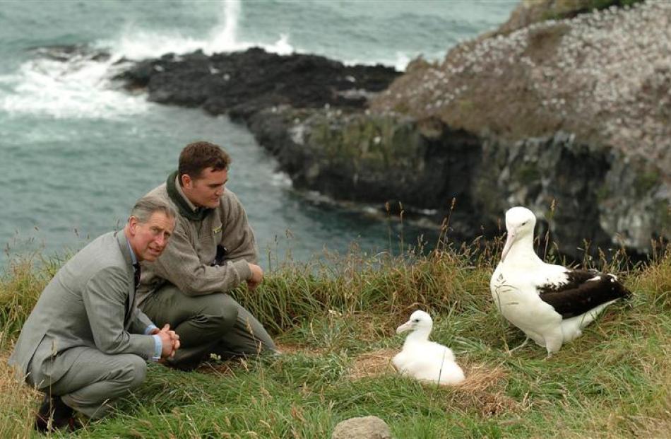 Department of Conservation ranger Lyndon Perriman with the prince at the Royal Albatross Centre.
