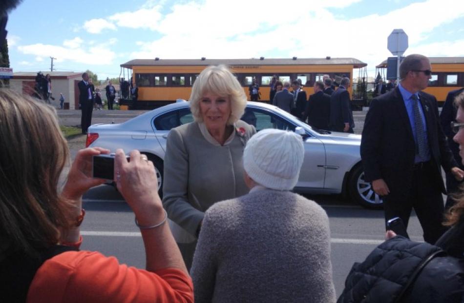 The Duchess of Cornwall chats to some of the crowd in Mosgiel. Photo Shawn McAvinue