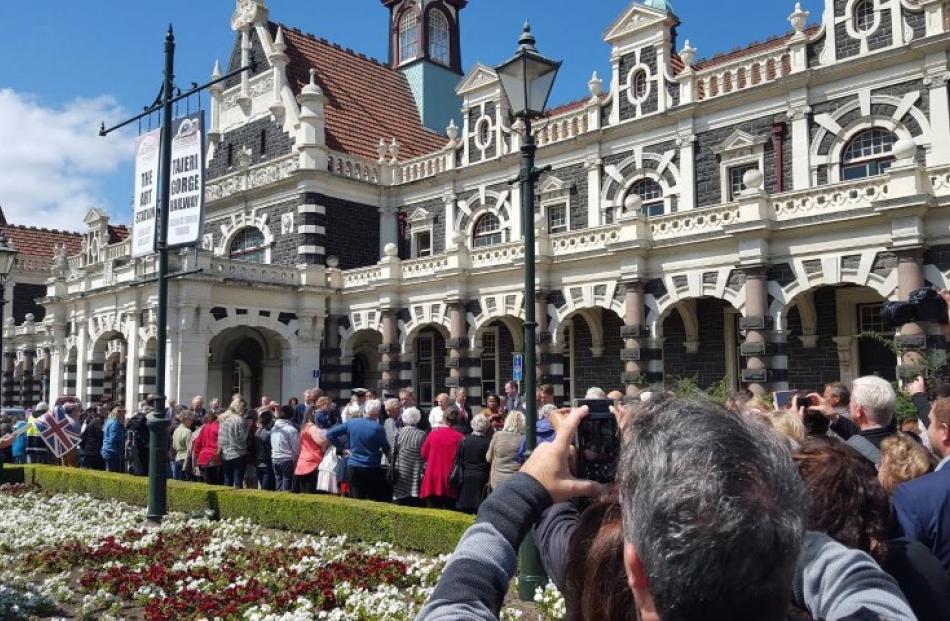 The couple received an enthusiastic welcome at Dunedin Railway Station. Photo Craig Borley