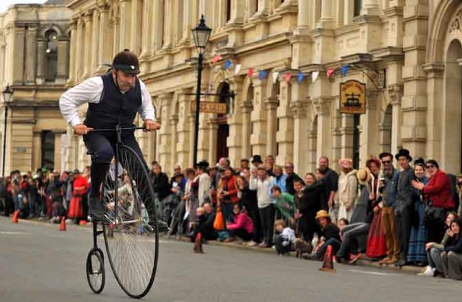 A competitor races a penny-farthing in the 21st Heritage Bicycle Chamionship.