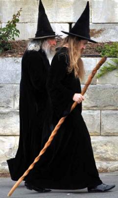The Wizard of New Zealand and Deputy Wizard walking in the streets of Oamaru.