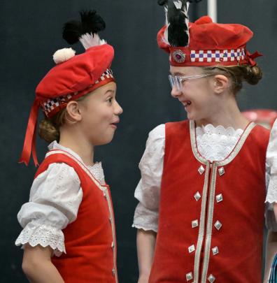 Iaera Abrahamson (left) and Grace le Grelle share a joke as they wait to compete.