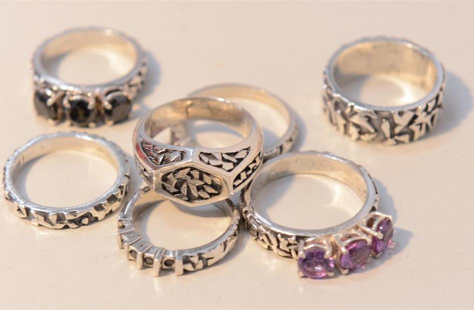 Rings from the Spectrum Collection by Rebecca Scarlett.