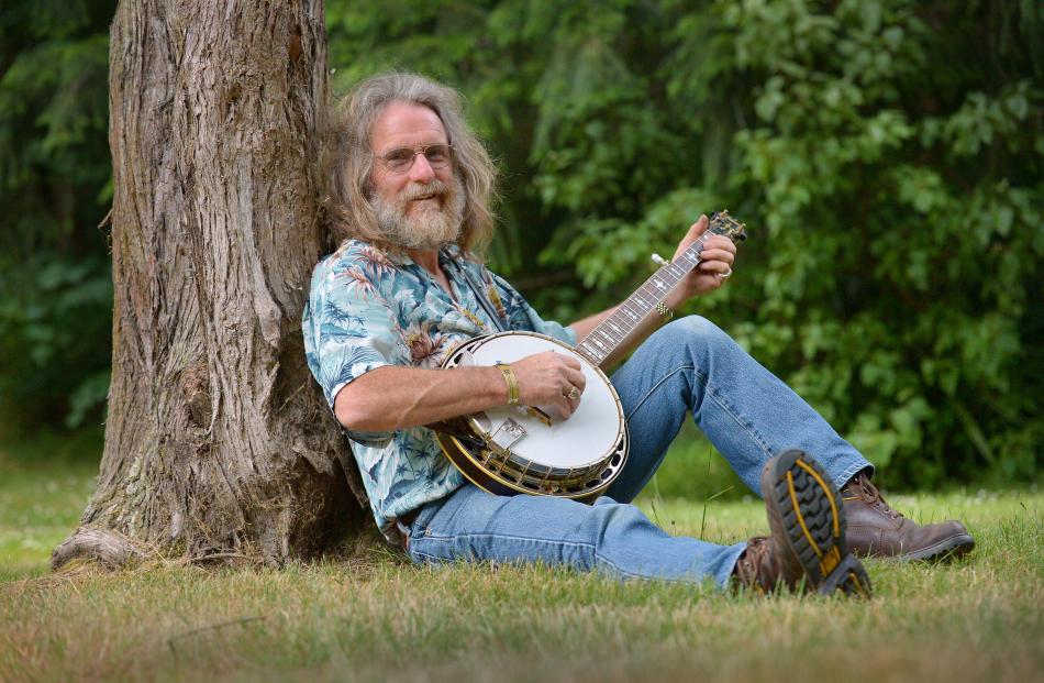 Banjo player Robbie Stevens, at the last Whare Flat festival. Photo: Gerard O'Brien