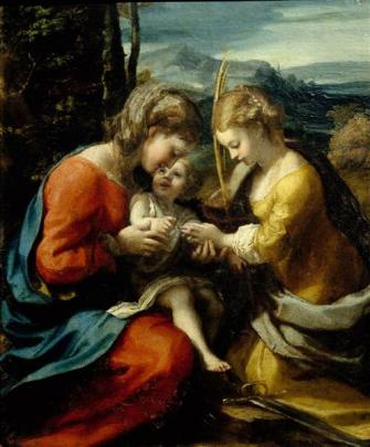 Correggio's 'Mystic Marriage of St.Catherine', c. 1520. Even as he's busy sowing confusion,...