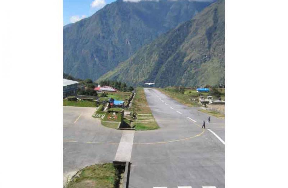 The airport, originally built by Sir Edmund Hillary and crew at Lukla, the Sherpa "capital".