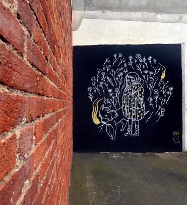 Artist: Devon Smith (New Zealand). Where: Vogel St Kitchen rear entrance, 76 Vogel St.
