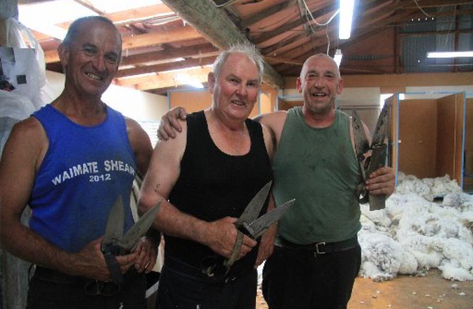 Ross Kelman, left, Peter Casserly and Steve Bool say blade shearers are a ‘‘dying breed’’.