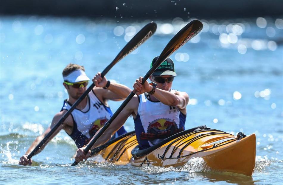 Sam Manson, of Auckland, (front) and team-mate Fleming adventure-racing together in China. They...